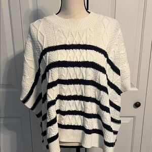 NWOT, J CREW FACTORY, WHITE & NAVY STRIPED PONCHO SWEATER ONE SIZE